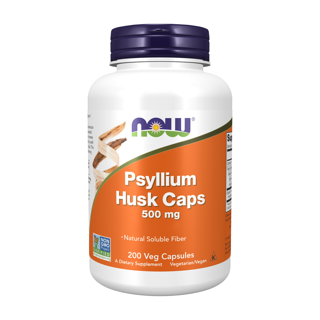 NOW Foods Psyllium Husk 500 mg (200 capsules) Front cover