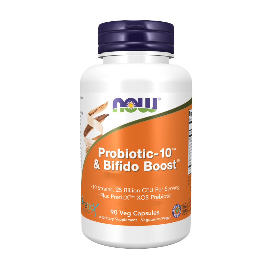 NOW Foods Probiotics-10 & Bifido Boost (90 capsules) front.