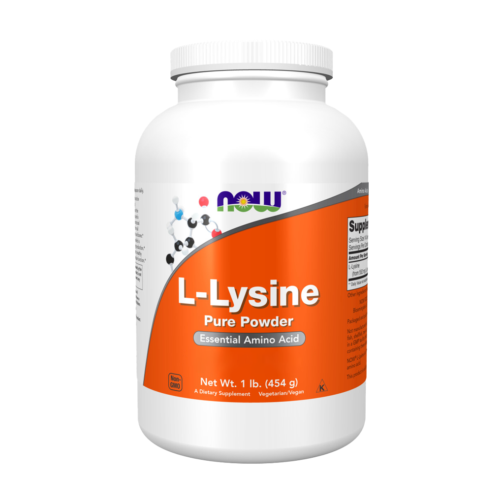 NOW Foods L-L-Lysine L-Lysine Hydrochloride Powder 454 grams Front cover