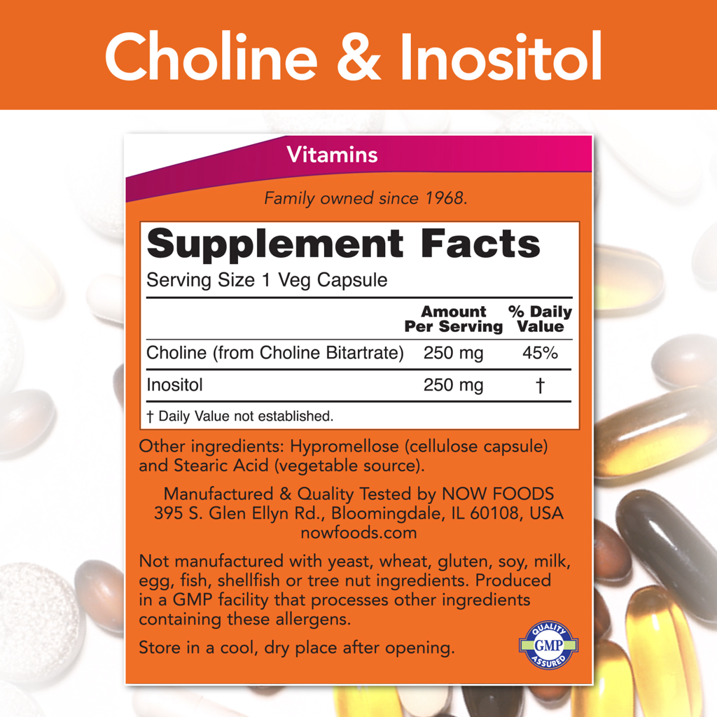 NOW Foods Choline & Inositol 500 mg (100 vegan capsules)