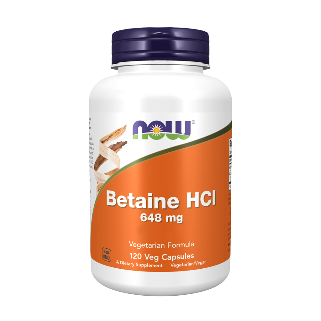 NOW Foods Betaine HCL 648 mg (120 vegan capsules) front
