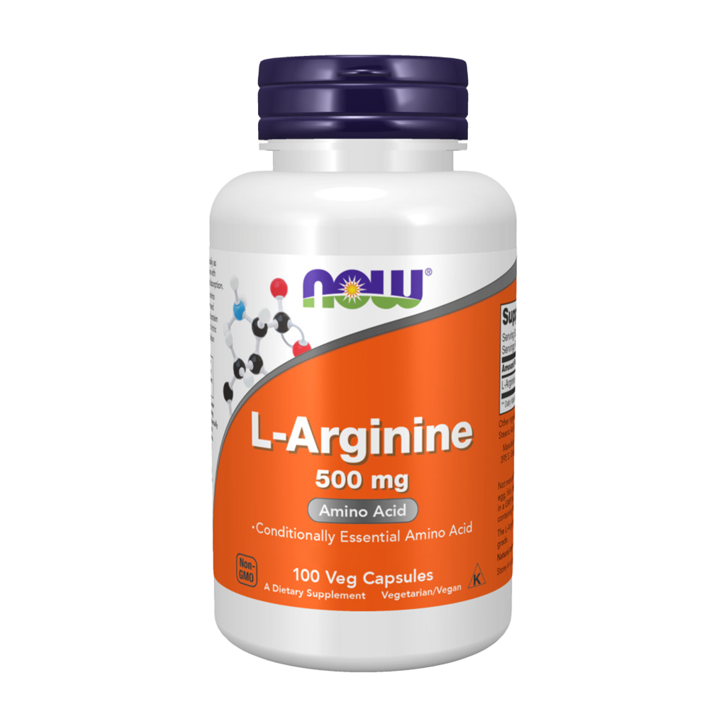 now foods l arginine 500 mg 100 kapslar packshot voorkant