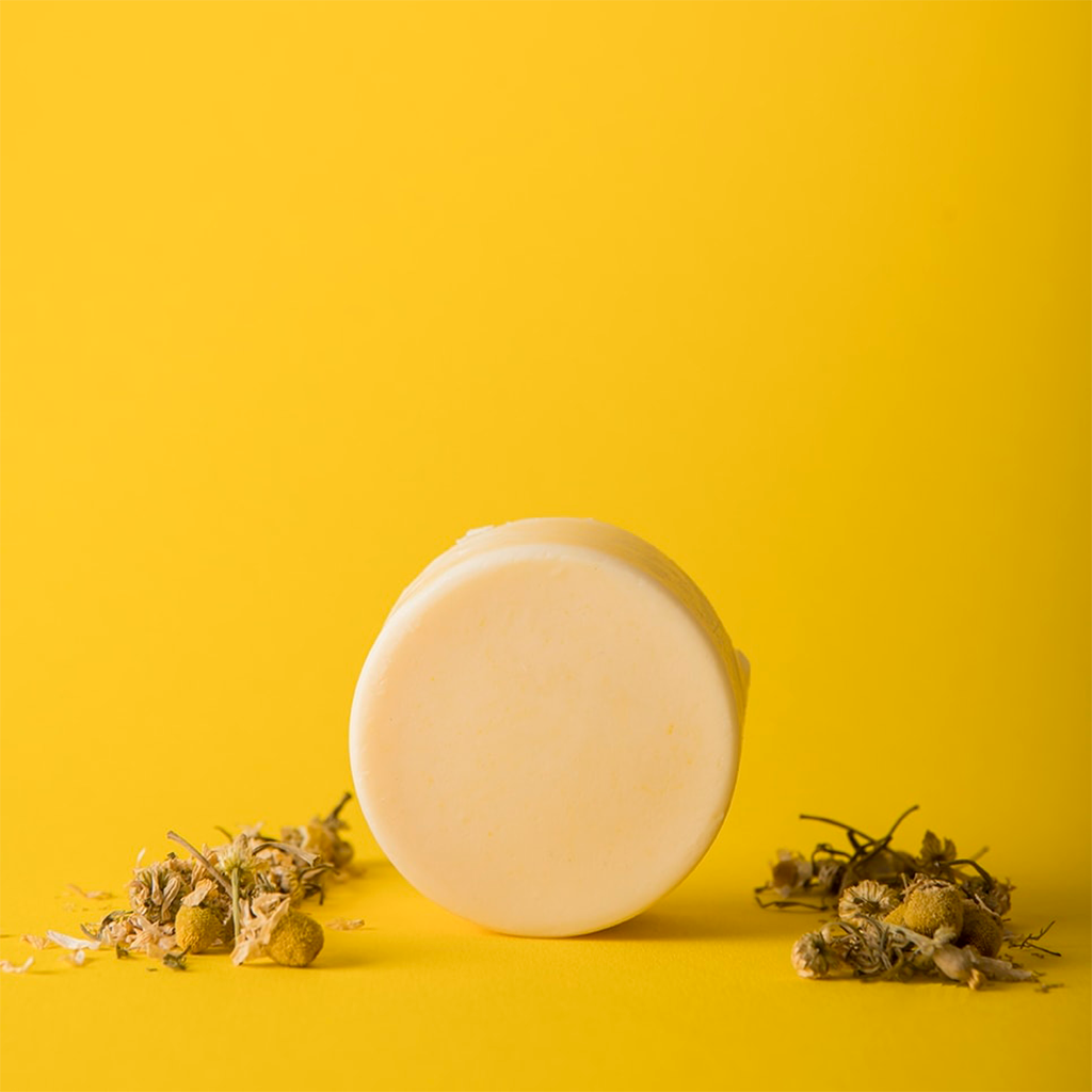 plastic-free and natural conditioner bar for soothing chamomile relaxation chamomile