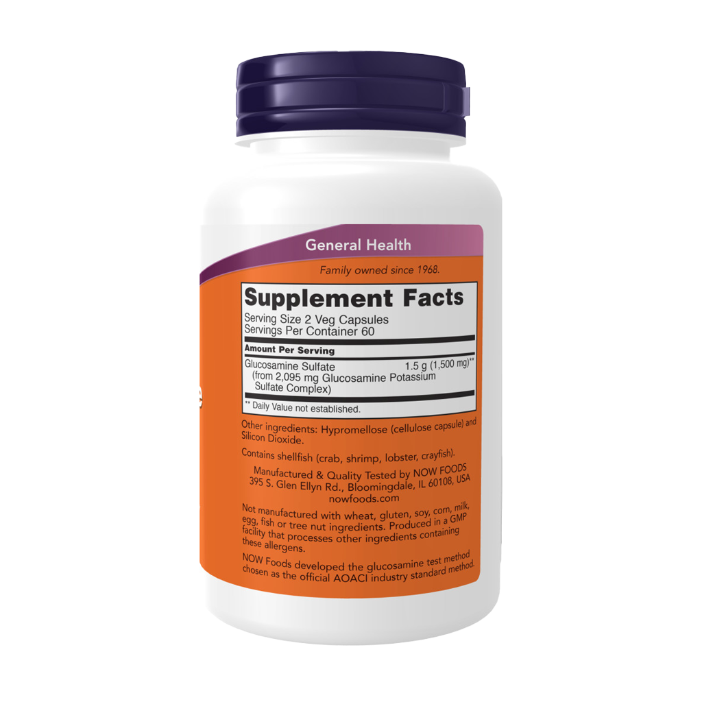 NOW Foods Glucosamine sulfate 750 mg 120 capsules back label