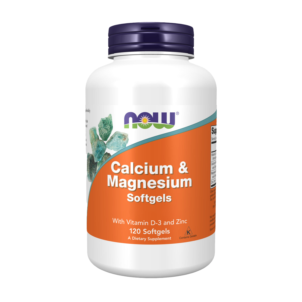 now foods calcium magnesium 120 softgels front cover