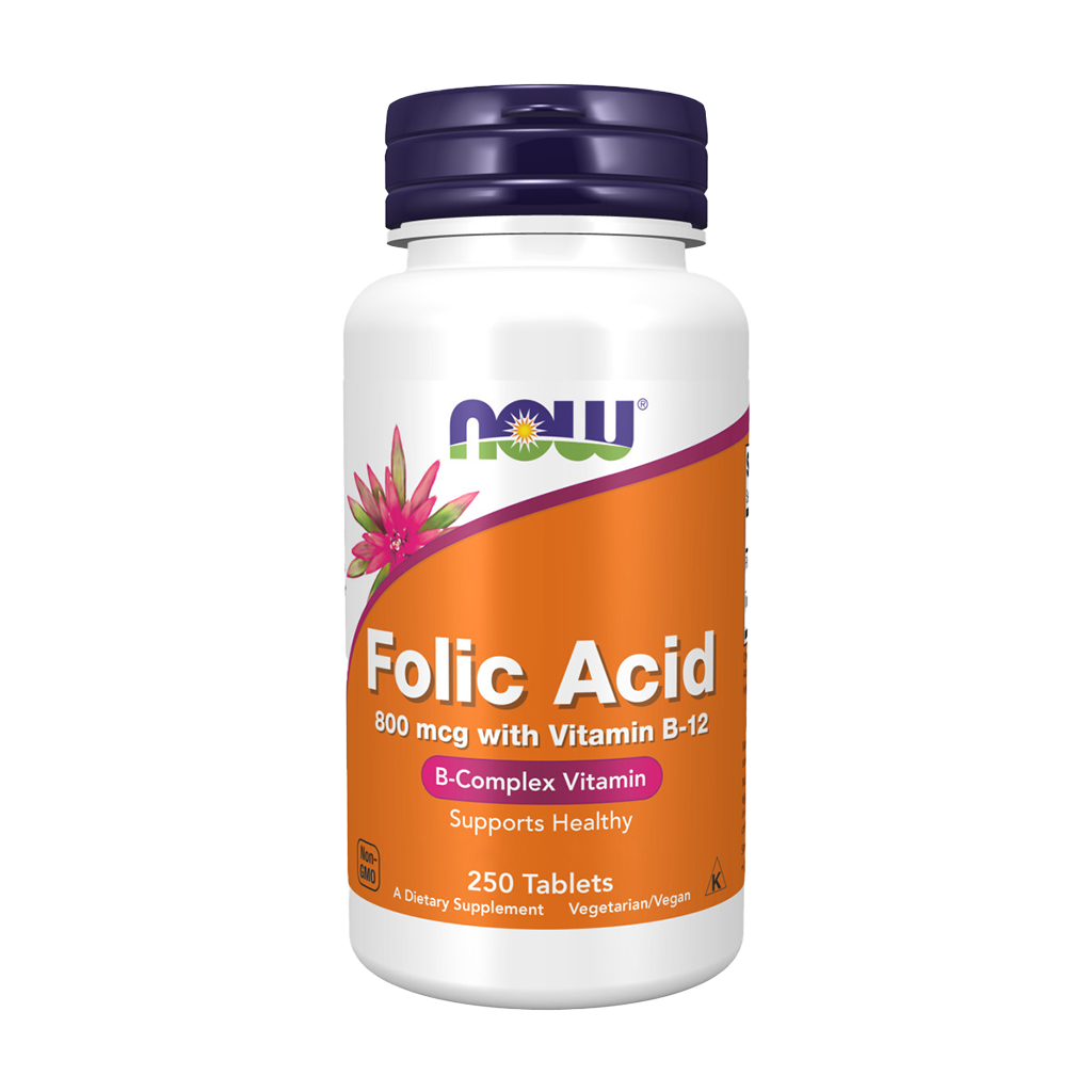 now foods folic acid 800mcg with vitamin b12 250 tablets packshot front cover
