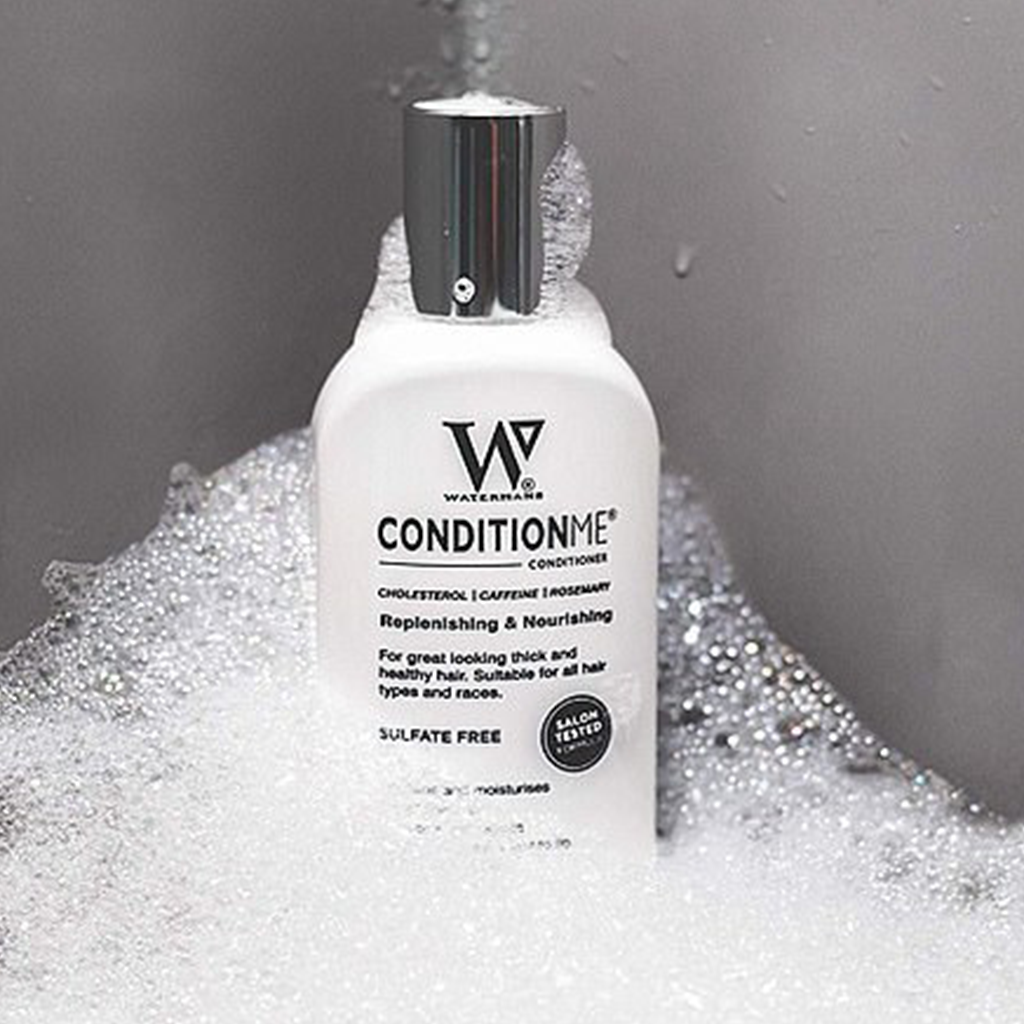Watermans Condition Me Hair Growth Stimulating Conditioner bottle in foam